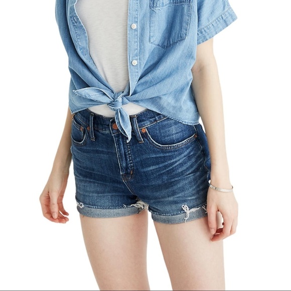 MADEWELL High-Rise Denim Shorts in Glenoaks Wash: Cutoff Edition - Picture 1 of 8
